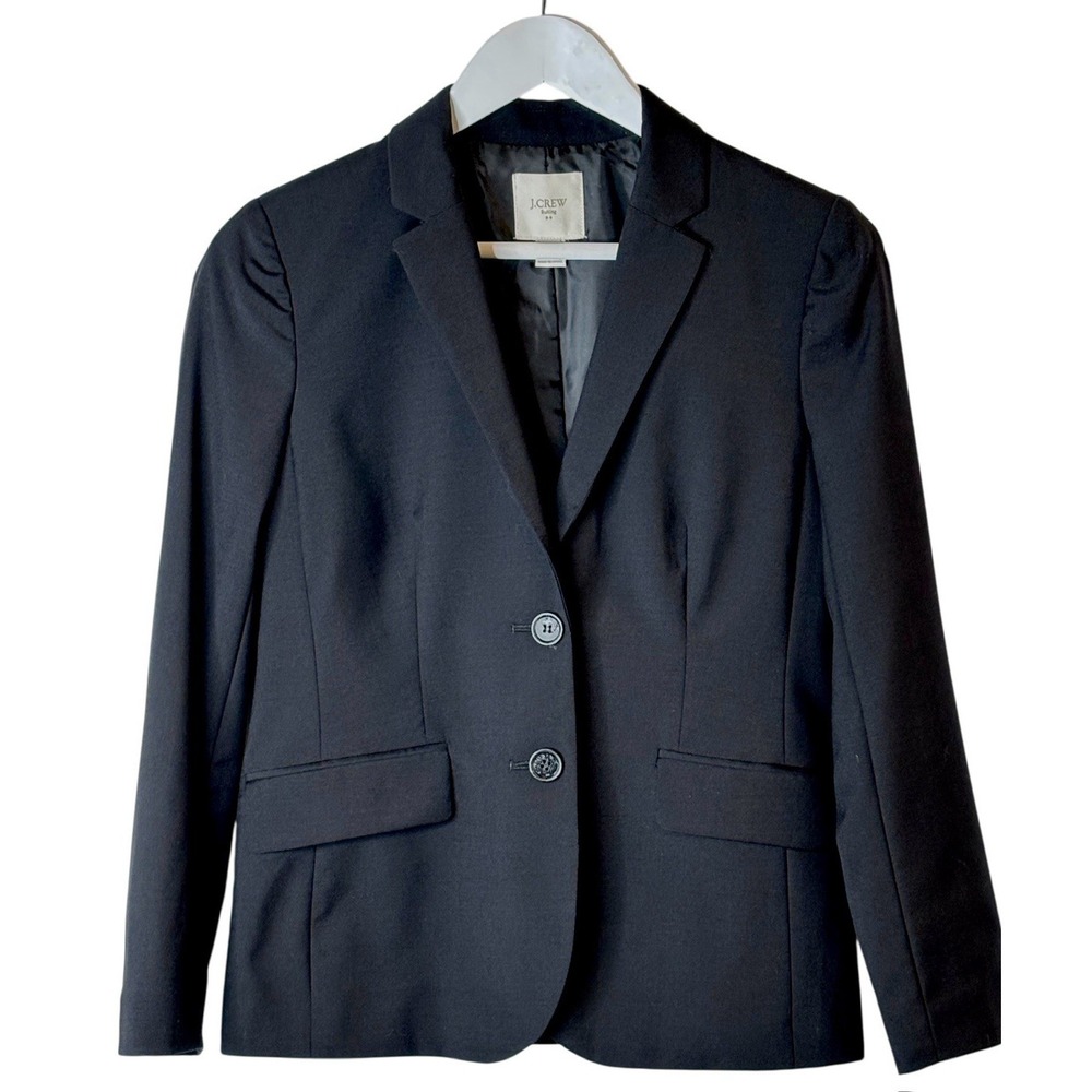J.Crew Suiting Blazer Black Wool Two Button Jacket Womens 4P Preppy‎